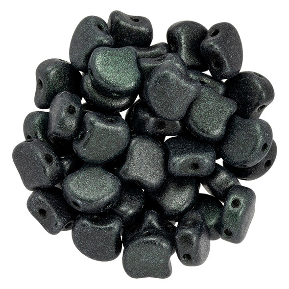 2-Hole GINKGO LEAF Czech Glass Beads Metallic Suede - Dk Forest